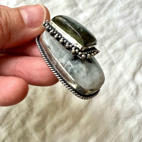 925 SUNSET Flash! Layered Labradorite on Moonstone w/ Black Tourmaline! necklace - Picture 6 of 10